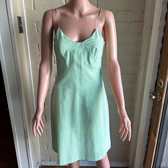 Club Monaco size 2 lime green spaghetti strap cute summer stripped dress - Picture 1 of 16